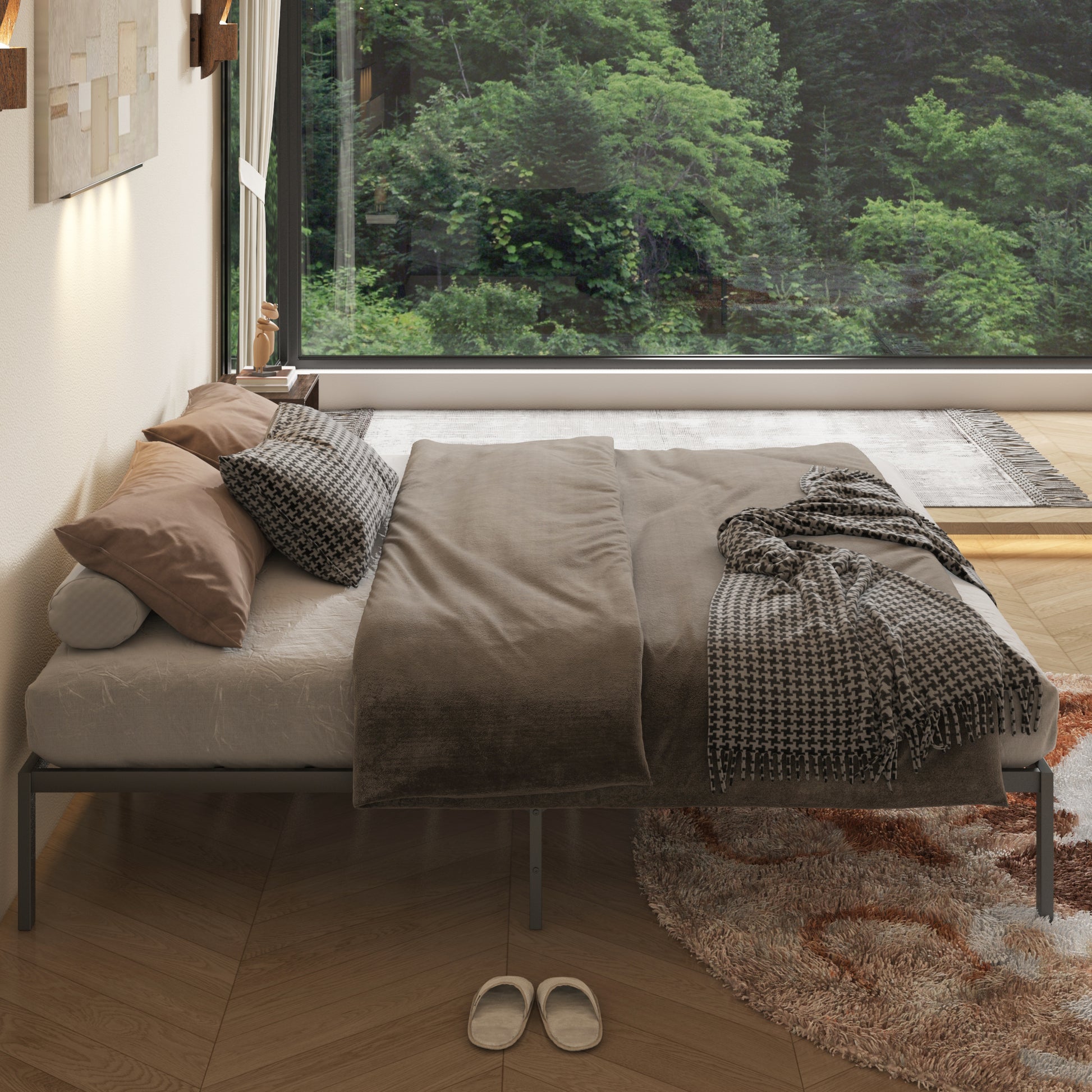 Metal Platform Bed Frame ,Sturdy Metal Frame, No Box Spring Needed King King Black Metal