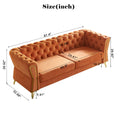 Modern Tufted Velvet Sofa 87.4 Inch For Living Room Orange Color Orange Velvet Wood Primary Living Space Tufted Back Modern Flared Arms Foam Velvet 2 Seat