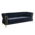 Modern Tufted Velvet Sofa 87.4 Inch For Living Room Black Color Black Velvet Wood Primary Living Space Tufted Back Modern Flared Arms Foam Velvet 2 Seat