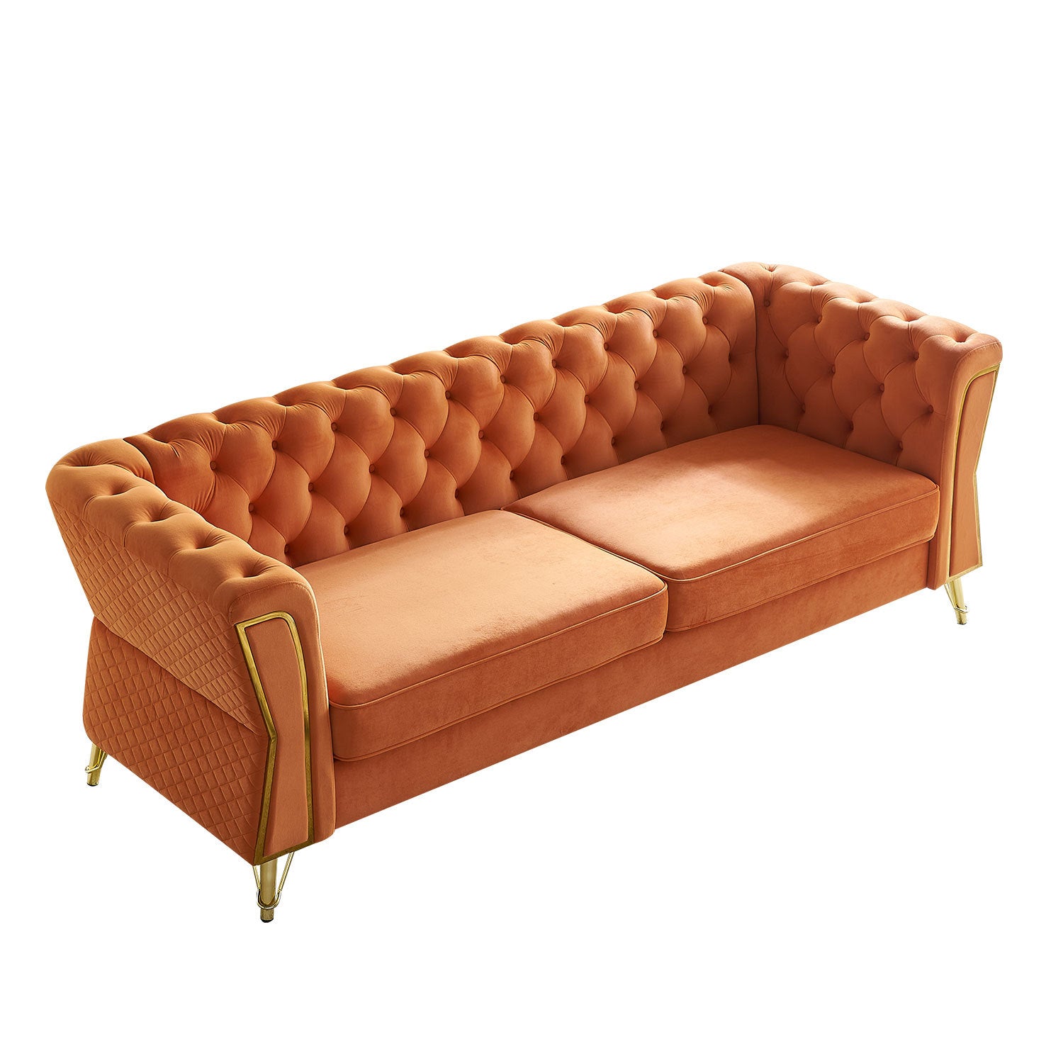 Modern Tufted Velvet Sofa 87.4 Inch For Living Room Orange Color Orange Velvet Wood Primary Living Space Tufted Back Modern Flared Arms Foam Velvet 2 Seat