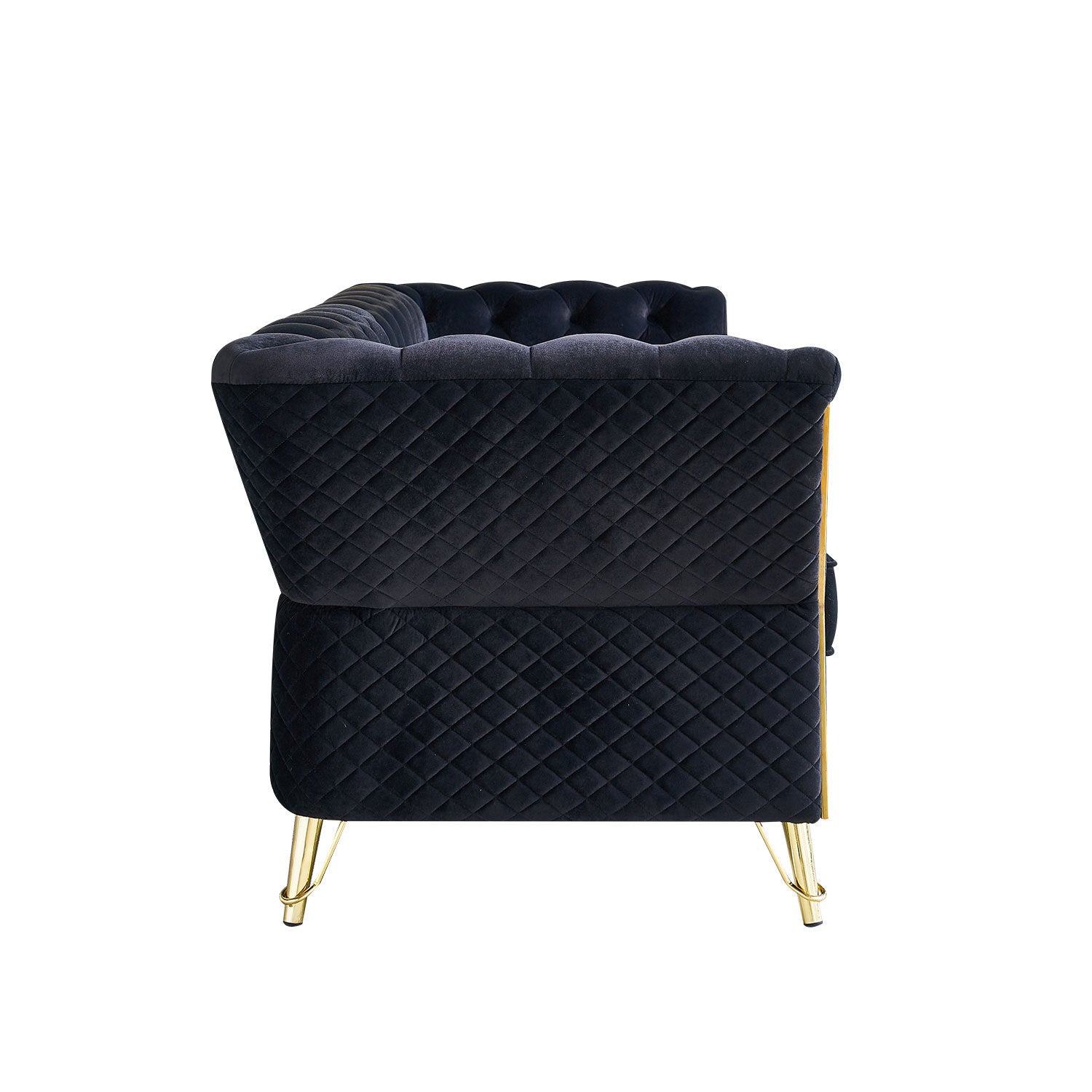 Modern Tufted Velvet Sofa 87.4 Inch For Living Room Black Color Black Velvet Wood Primary Living Space Tufted Back Modern Flared Arms Foam Velvet 2 Seat