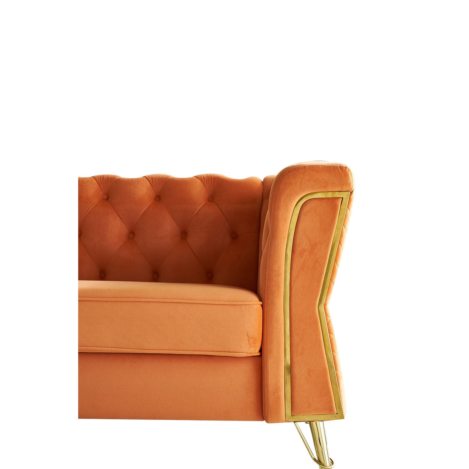 Modern Tufted Velvet Sofa 87.4 Inch For Living Room Orange Color Orange Velvet Wood Primary Living Space Tufted Back Modern Flared Arms Foam Velvet 2 Seat