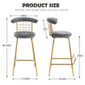 Bar Stool Set Of 2, Luxury Velvet High Bar Stool With Metal Legs And Soft Back, Pub Stool Chairs Armless Modern Kitchen High Dining Chairs With Metal Legs, Grey Gray Velvet