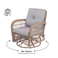 3 Pieces Outdoor Wicker Swive Rocking Chair Set, Patio Bistro Sets With 2 Rattan Rocker Chairs And Glass Coffee Table For Backyard Natural Wicker