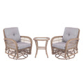 3 Pieces Outdoor Wicker Swive Rocking Chair Set, Patio Bistro Sets With 2 Rattan Rocker Chairs And Glass Coffee Table For Backyard Natural Wicker