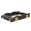 Full Size Race Car Shaped Platform Bed With Wheels And Storage, Black Yellow Box Spring Not Required Full Black Wood Bedroom Bed Frame Solid Wood Mdf