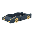 Twin Size Race Car Shaped Platform Bed With Wheels And Storage, Dark Blue Yellow Box Spring Not Required Twin Dark Blue Wood Bedroom Bed Frame Solid Wood Mdf