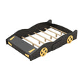 Full Size Race Car Shaped Platform Bed With Wheels And Storage, Black Yellow Box Spring Not Required Full Black Wood Bedroom Bed Frame Solid Wood Mdf