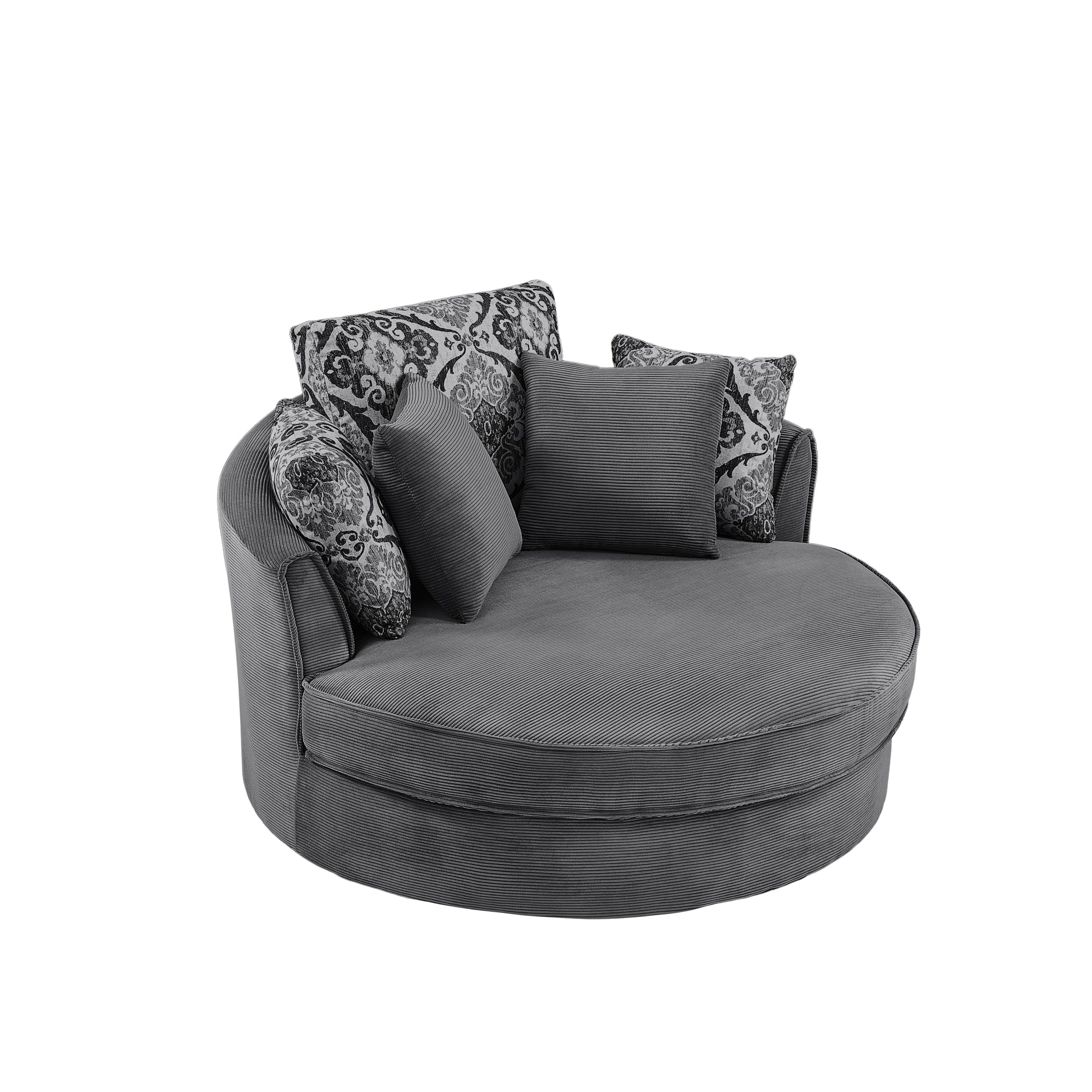 Swivel Accent Barrel Chair With 5 Movable Pillow 360 Degree Swivel Round Sofa Chair For Living Room,Bedroom, Hotel, Grey Grey Foam Corduroy