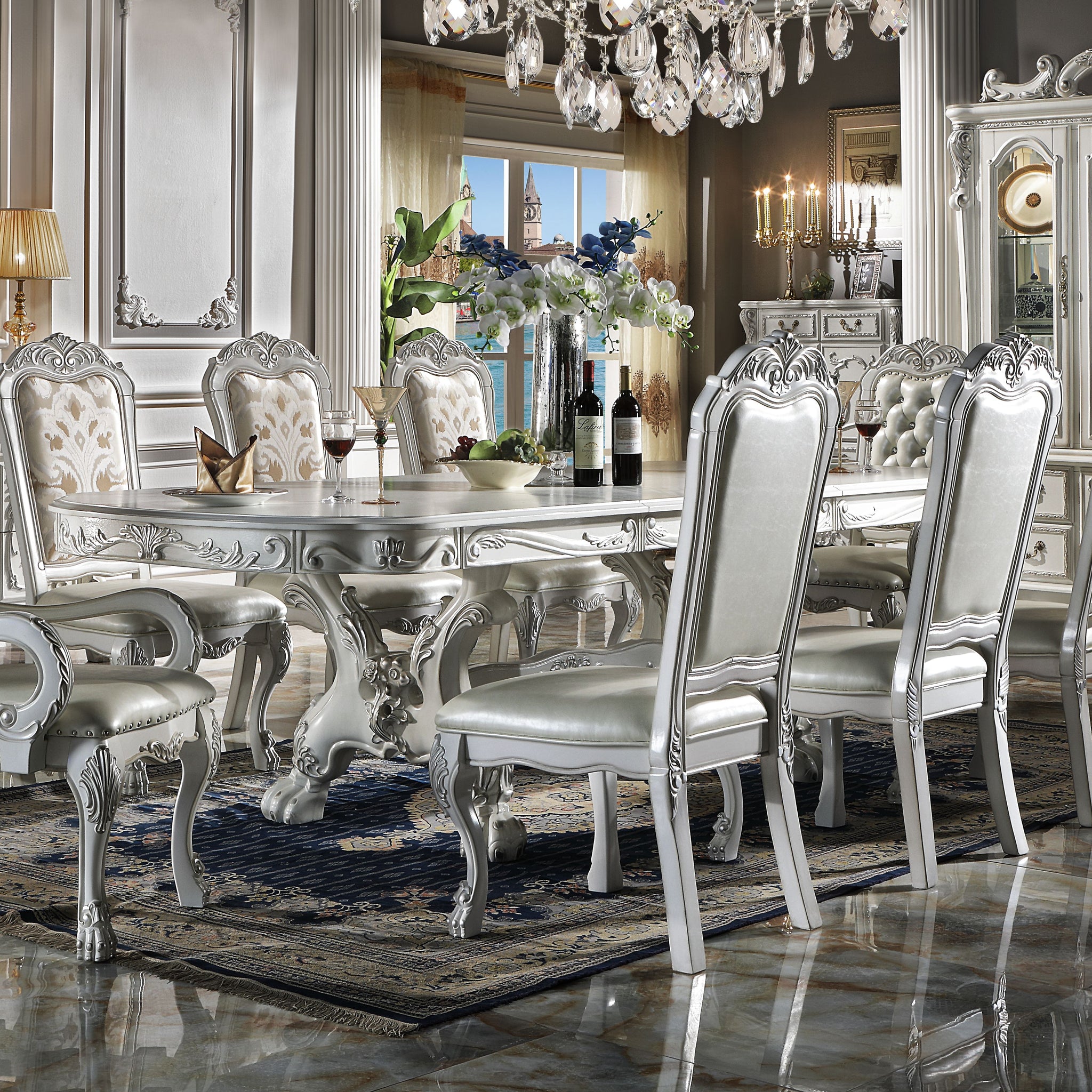 Dresden Dining Table 136" In Bone White Finish Dn01695 White Mdf