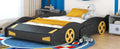 Full Size Race Car Shaped Platform Bed With Wheels And Storage, Black Yellow Box Spring Not Required Full Black Wood Bedroom Bed Frame Solid Wood Mdf