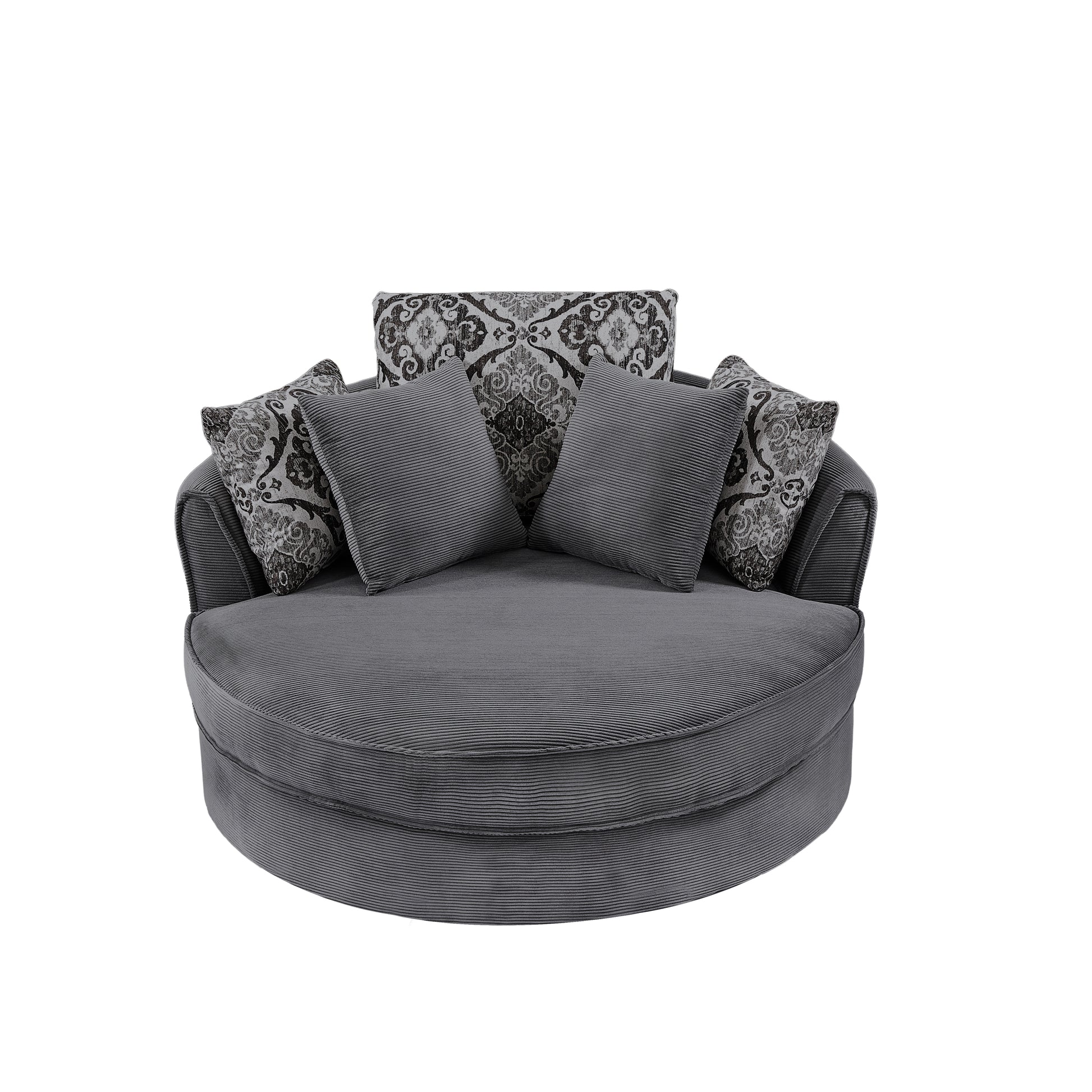 Swivel Accent Barrel Chair With 5 Movable Pillow 360 Degree Swivel Round Sofa Chair For Living Room,Bedroom, Hotel, Grey Grey Foam Corduroy