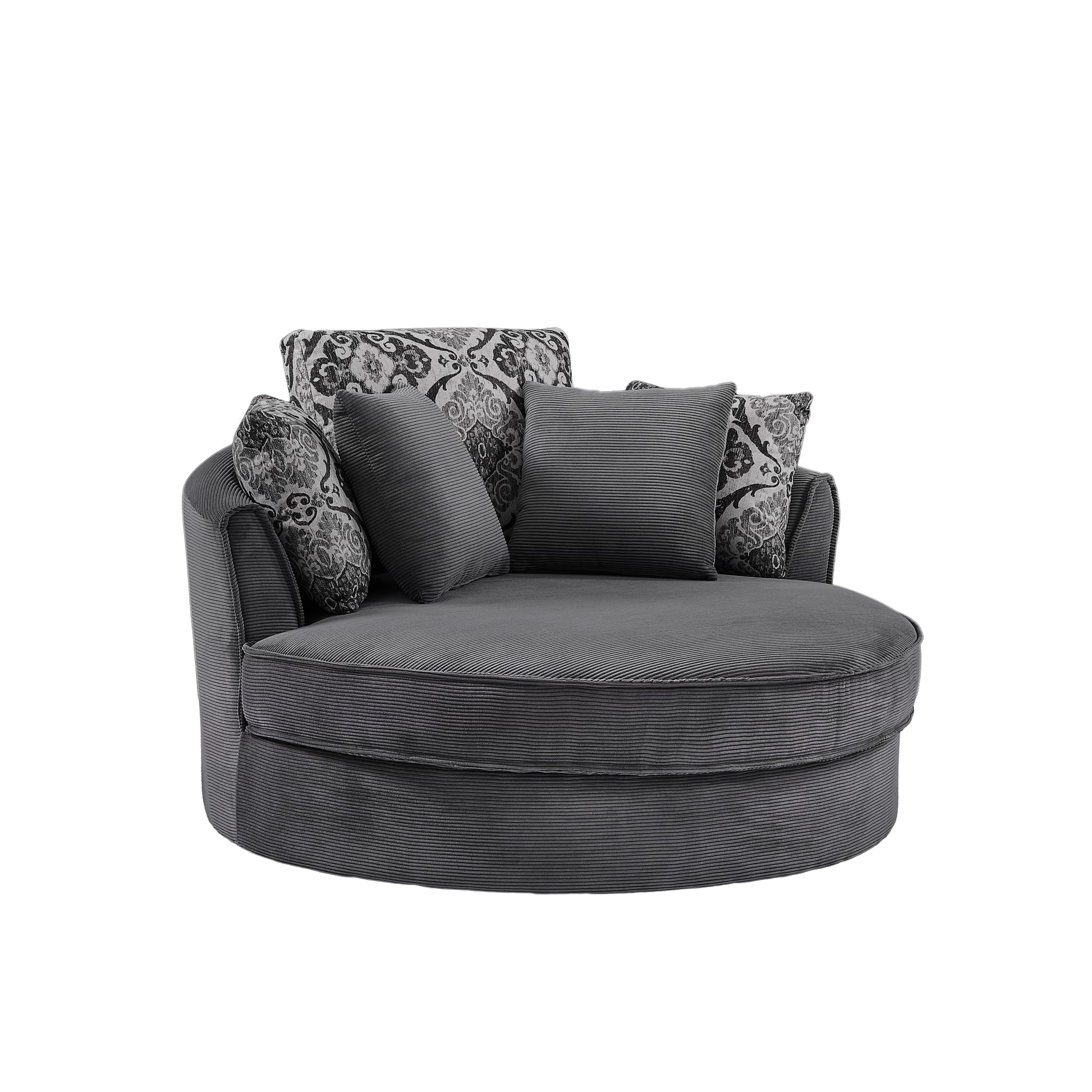 Swivel Accent Barrel Chair With 5 Movable Pillow 360 Degree Swivel Round Sofa Chair For Living Room,Bedroom, Hotel, Grey Grey Foam Corduroy