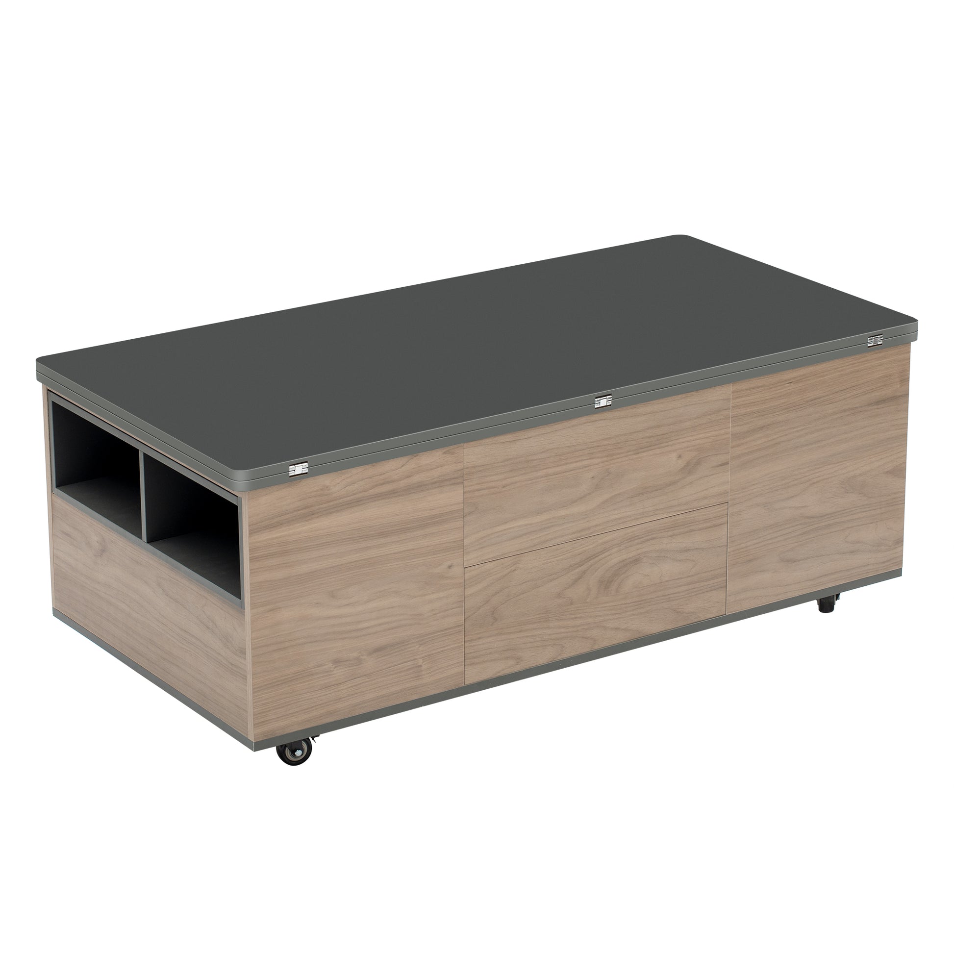 Modern Lift Top Coffee Table Multi Functional Table With 3 Drawers In Walnut & Black Walnut Black Mdf