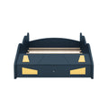 Twin Size Race Car Shaped Platform Bed With Wheels And Storage, Dark Blue Yellow Box Spring Not Required Twin Dark Blue Wood Bedroom Bed Frame Solid Wood Mdf
