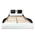 Faux Leather Upholstered Platform Bed Frame With Led Lighting, Bluetooth Connection To Play Music Control, Backrest Vibration Massage, Curve Design, Wood Slat Support, One Carton Package, Queen White Mdf