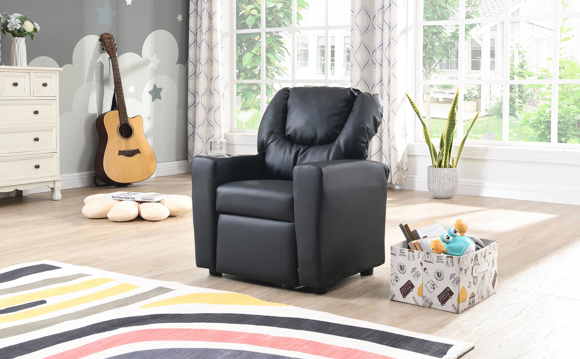 Kids Recliner Chair Black Pvc Black Pvc
