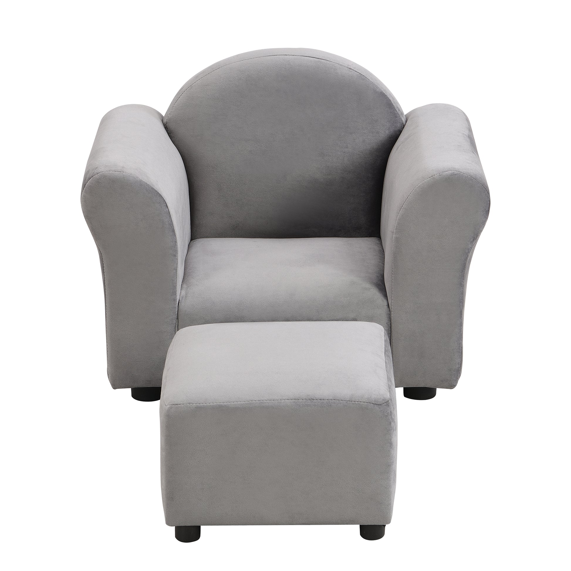 Kids Chair, Kids Upholstered Couch With Ottoman Dark Gray Velvet