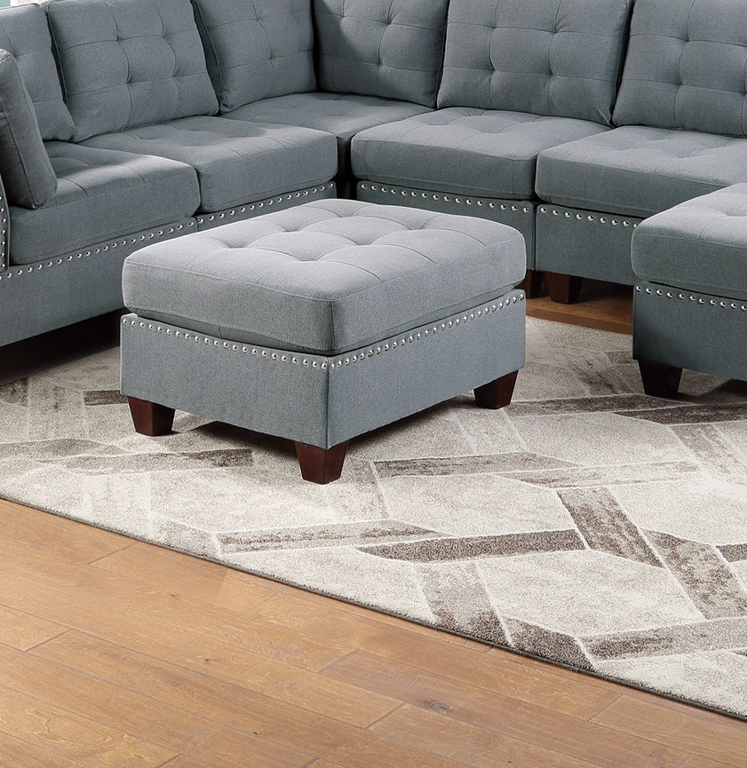 Modular Sectional 9Pc Set Living Room Furniture Corner Sectional Tufted Nail Heads Couch Gray Linen Like Fabric 3X Corner Wedge 4X Armless Chairs And 2X Ottomans Gray Primary Living Space Contemporary,Modern Fabric 9 Seat