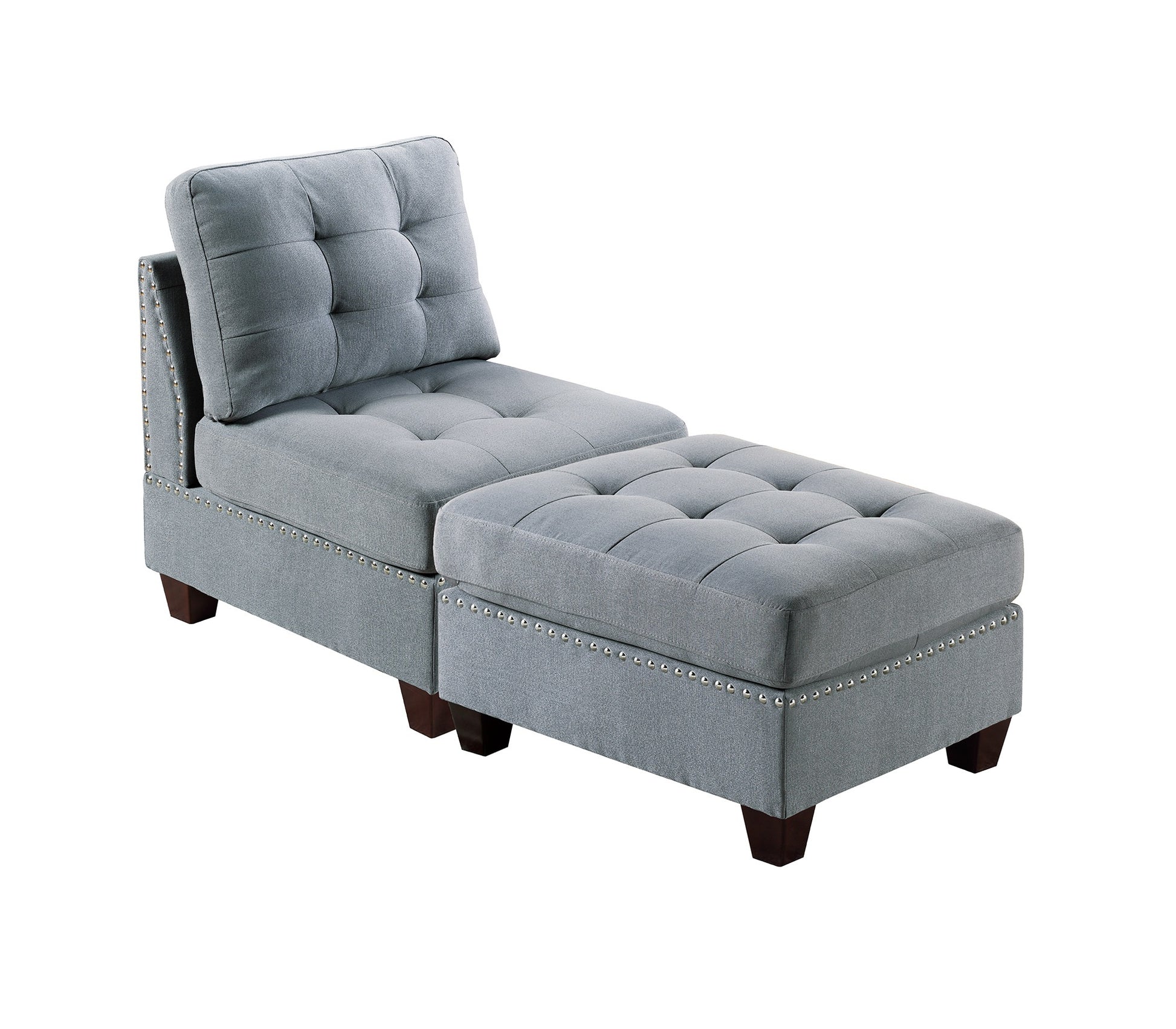 Living Room Furniture Tufted Ottoman Grey Linen Like Fabric 1Pc Ottoman Cushion Nail Heads Wooden Legs Grey Linen Primary Living Space Grey Contemporary,Modern Tufted Fabric