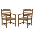 Patio Dining Chair With Armset Set Of 2, Hips Materialwith Imitation Wood Grain Wexture Chair For Deck Pool Backyard, Teak Light Teak Hdpe