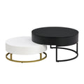 Modern Round Lift Top Nesting Coffee Tables With 2 Drawers White & Black White Black Mdf