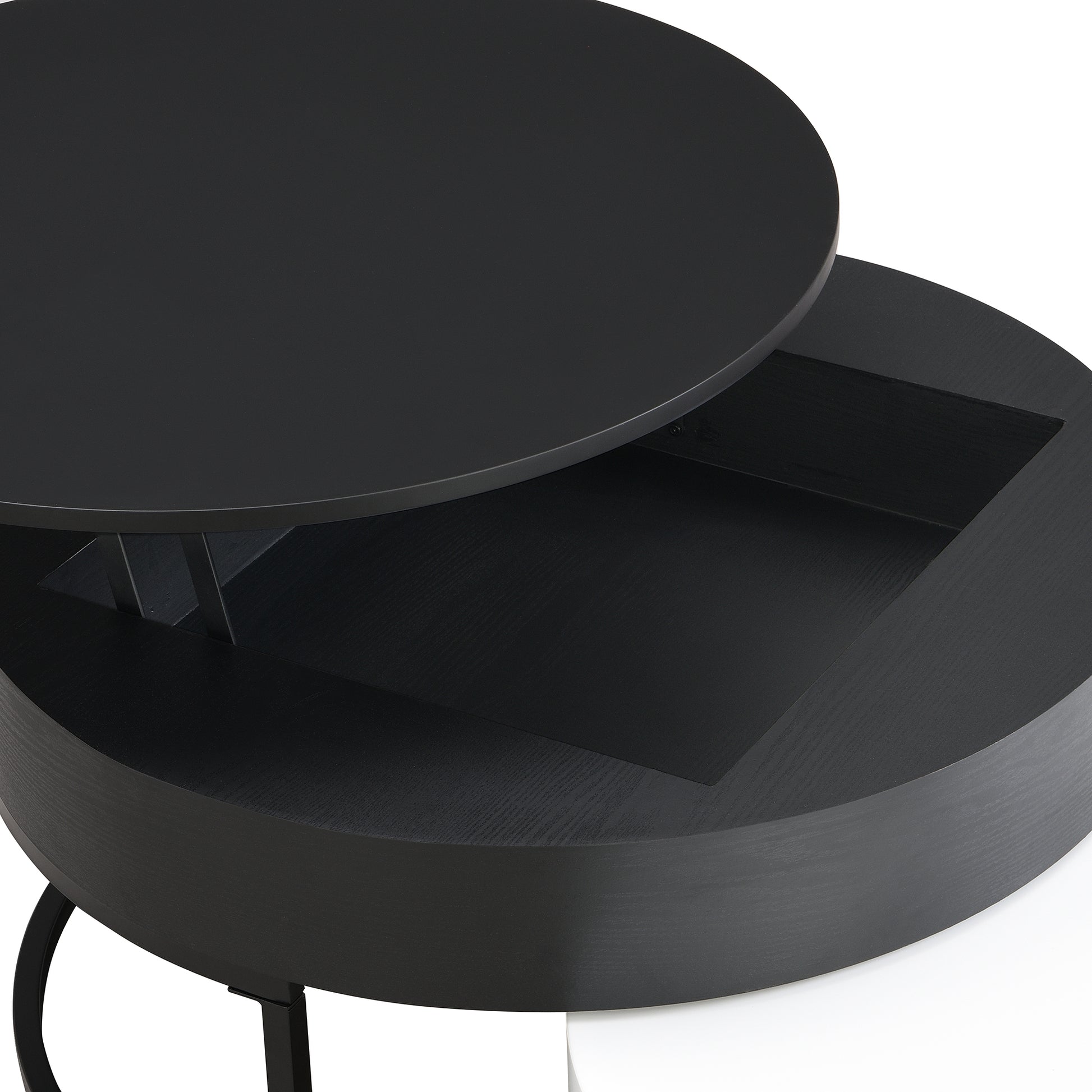 Modern Round Lift Top Nesting Coffee Tables With 2 Drawers White & Black White Black Mdf