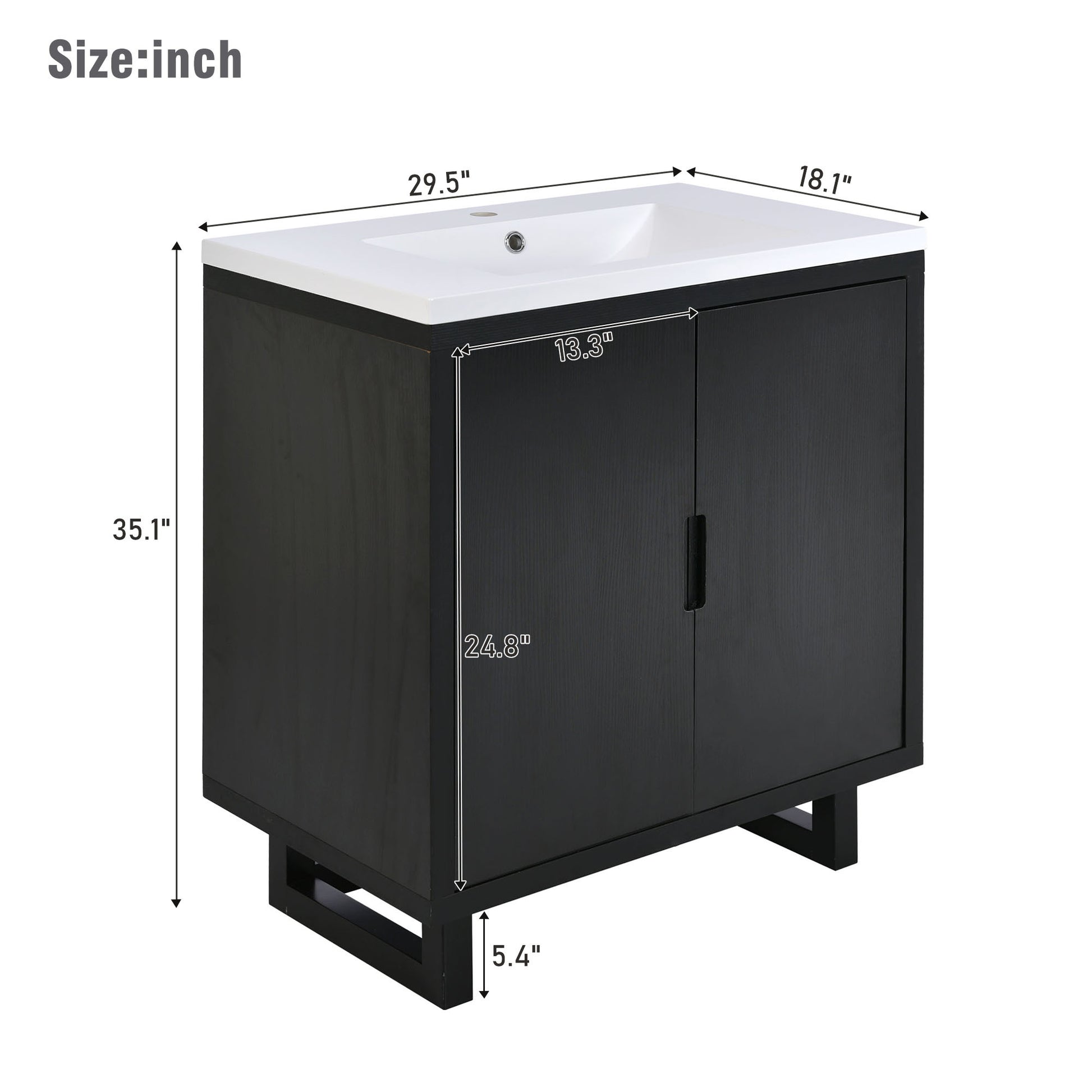 30" Bathroom Vanity Set With Sink, Combo Cabinet, Bathroom Storage Cabinet, Solid Wood Frame Black Solid Wood Mdf
