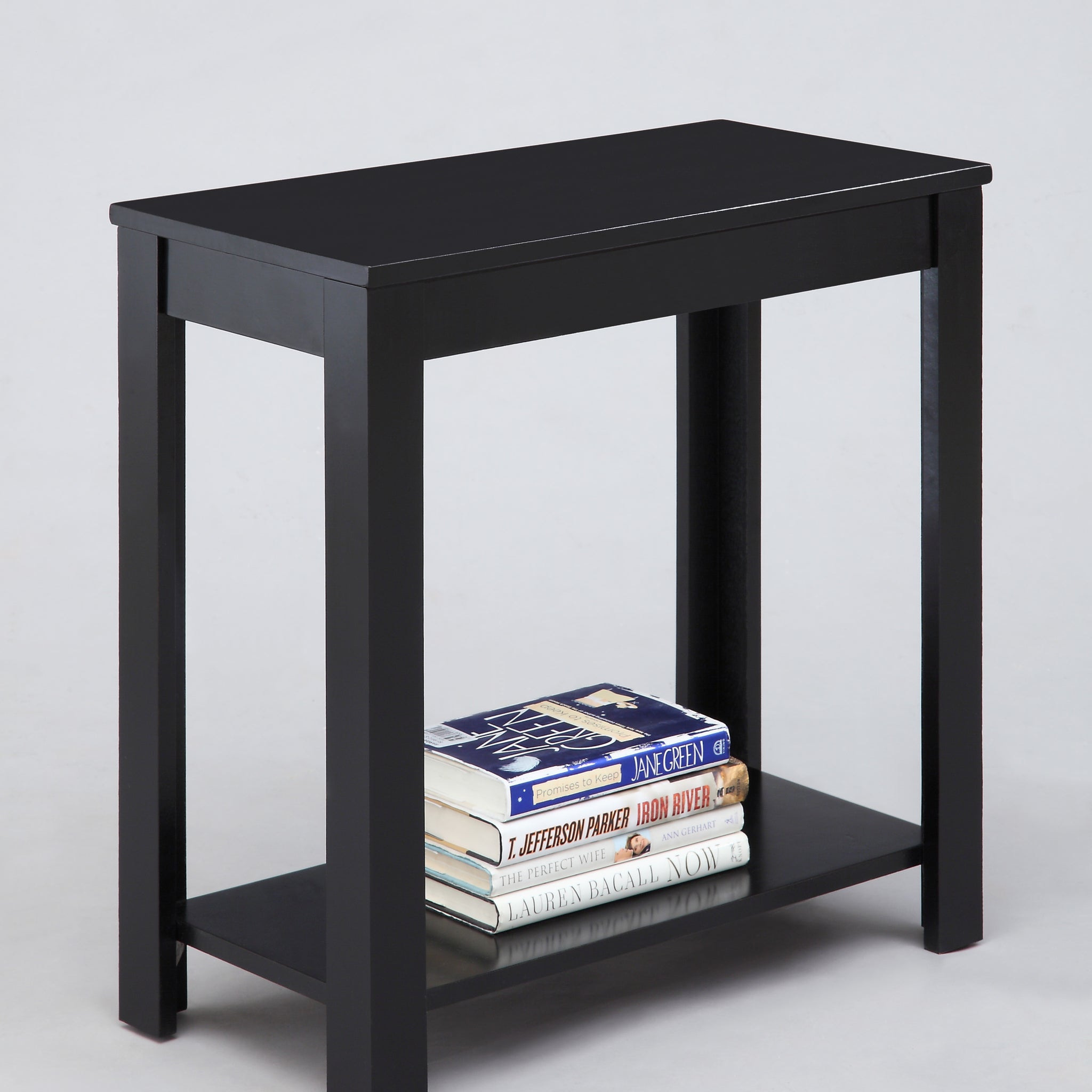 Contemporary Chairside Table With Open Bottom Shelf 1Pc Side Table Black Finish Flat Table Top Solid Wood Wooden Black Solid Wood
