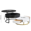 Modern Round Lift Top Nesting Coffee Tables With 2 Drawers White & Black White Black Mdf