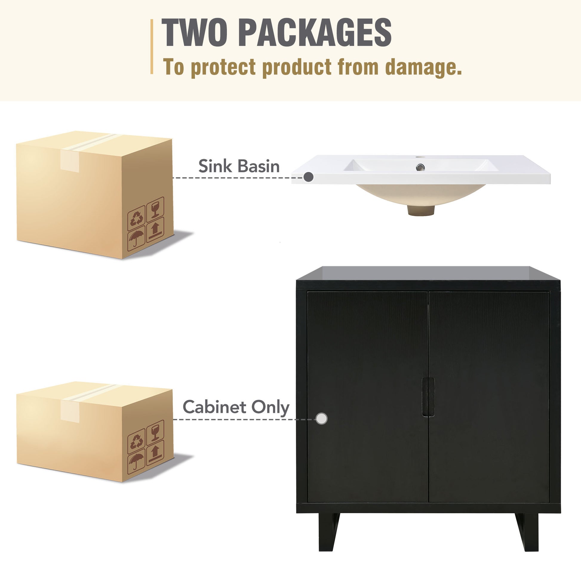 30" Bathroom Vanity Set With Sink, Combo Cabinet, Bathroom Storage Cabinet, Solid Wood Frame Black Solid Wood Mdf