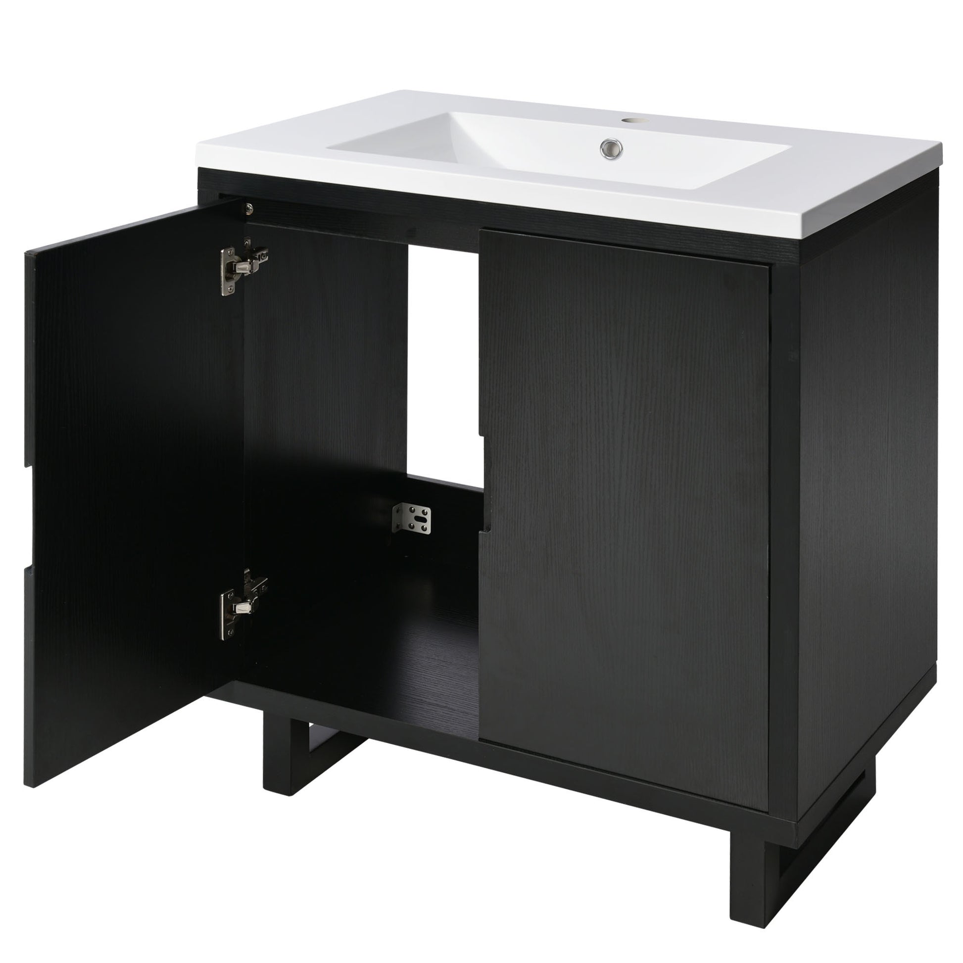 30" Bathroom Vanity Set With Sink, Combo Cabinet, Bathroom Storage Cabinet, Solid Wood Frame Black Solid Wood Mdf
