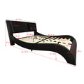 Faux Leather Upholstered Platform Bed Frame With Led Lighting, Bluetooth Connection To Play Music Control, Backrest Vibration Massage, Curve Design, Wood Slat Support, Exhibited Speakers,Queen Queen Black Mdf
