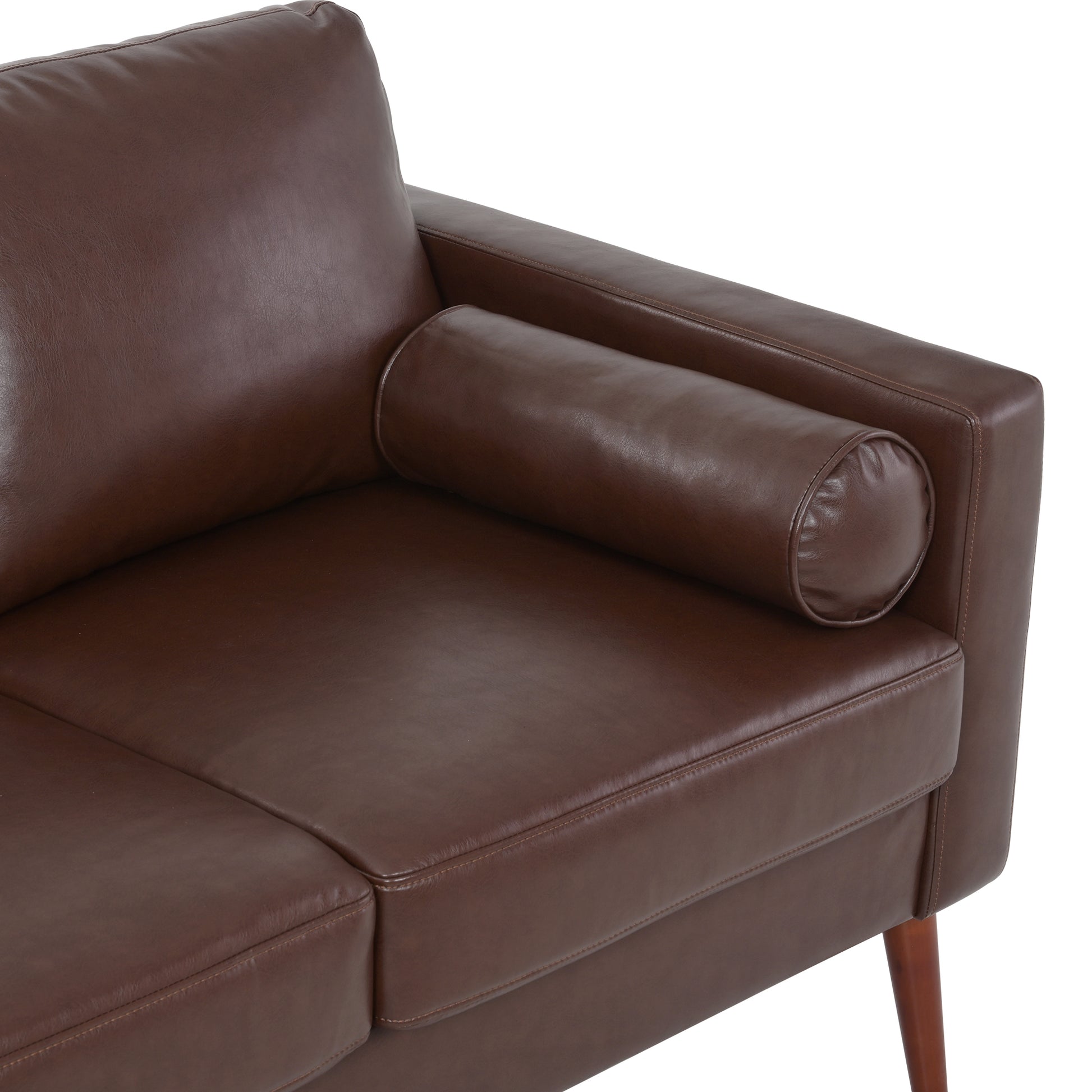 Small Sofa Couch 76.97 In . Brown 3 Seat Comfy Couches For Living Room, Mid Century Modern Couch With Iron Wood Structuresoft Cushion Sofa For Home Office Apartment Brown Foam Pu