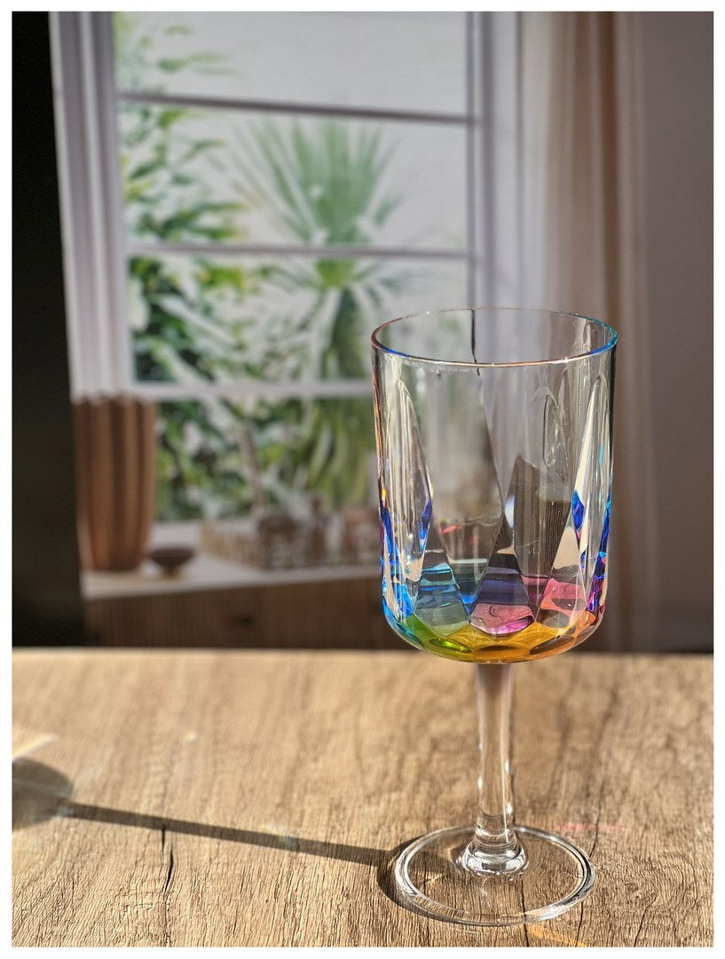 Rainbow Diamond Plastic Wine Glasses Set Of 4 16Oz , Bpa Free Acrylic Wine Glass Set, Unbreakable Red Wine Glasses, White Wine Glasses Clear Acrylic