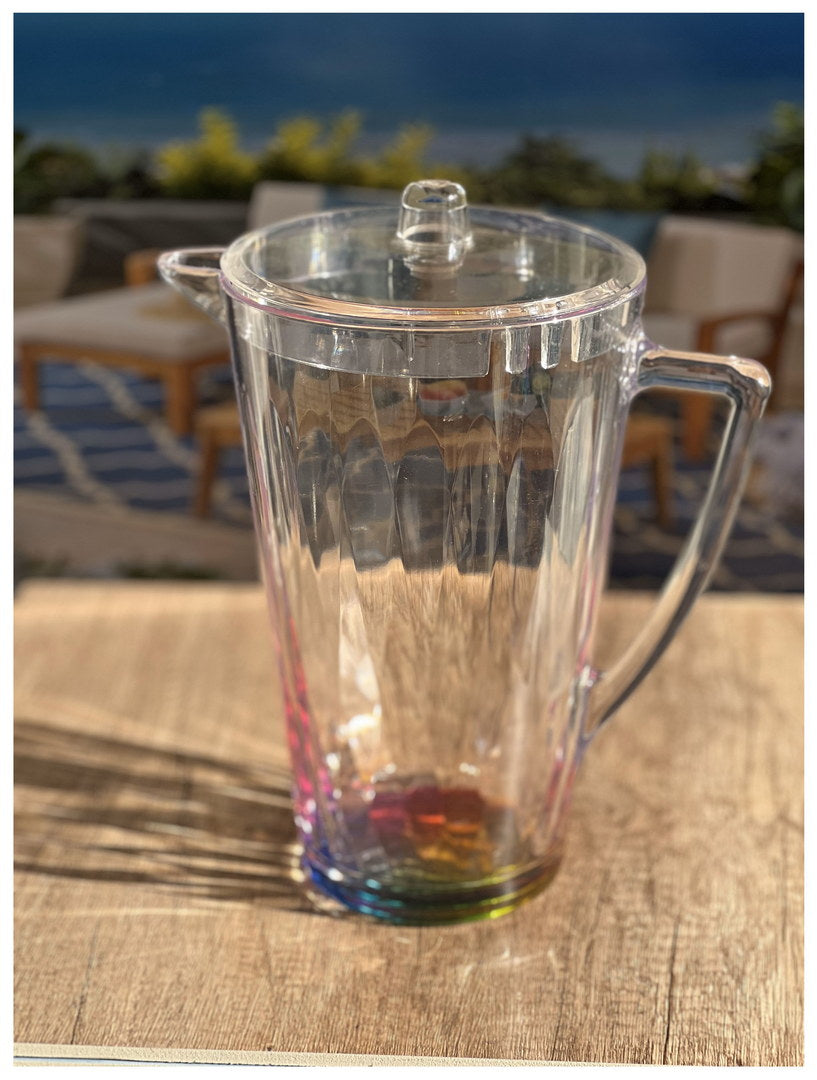 2.5 Quarts Water Pitcher With Lid, Rainbow Design Unbreakable Plastic Pitcher, Drink Pitcher, Juice Pitcher With Spout Bpa Free Clear Acrylic
