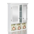Bathroom Storage Cabinet, Medicine Cabinets For Bathroom With Mirror, 2 Doors 2 Adjustable Shelf 3 Christmas Style Storage Basket, White Wood Cabinet Wall Mounted For Bathroom Laundry Room Kitchen 1 2 Shelves Lacquered White White Bathroom Adjustable