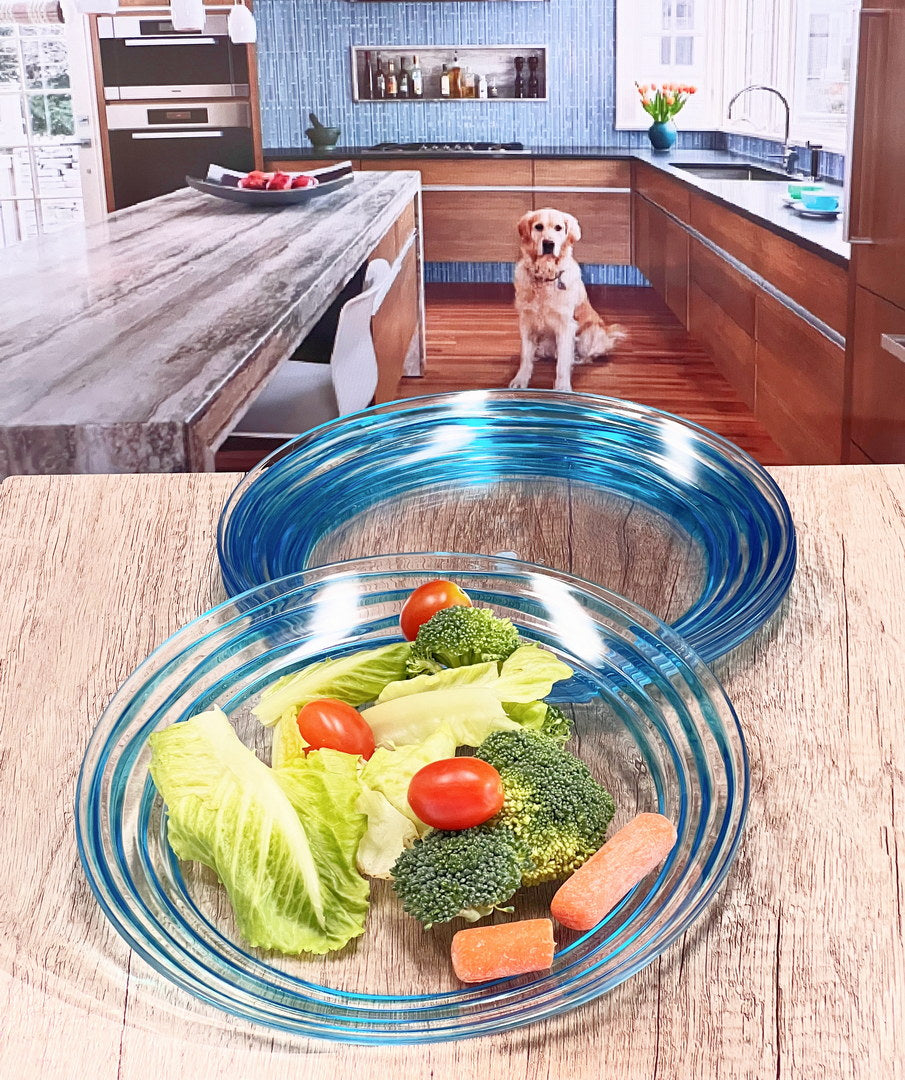 Designer Swirl 9" Plastic Dessert Plates Set Of 4, Blue Plastic Plates, Kitchen Plates For All Occasions Bpa Free Dishwasher Safe Blue Acrylic