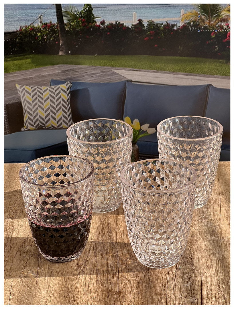 Diamond Cut Acrylic Glasses Drinking Set Of 4 12Oz , Plastic Drinking Glasses, Bpa Free Cocktail Glasses, Drinkware Set, Drinking Water Glasses Clear Acrylic