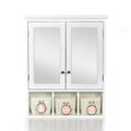 Bathroom Storage Cabinet, Medicine Cabinets For Bathroom With Mirror, 2 Doors 2 Adjustable Shelf 3 Christmas Style Storage Basket, White Wood Cabinet Wall Mounted For Bathroom Laundry Room Kitchen 1 2 Shelves Lacquered White White Bathroom Adjustable