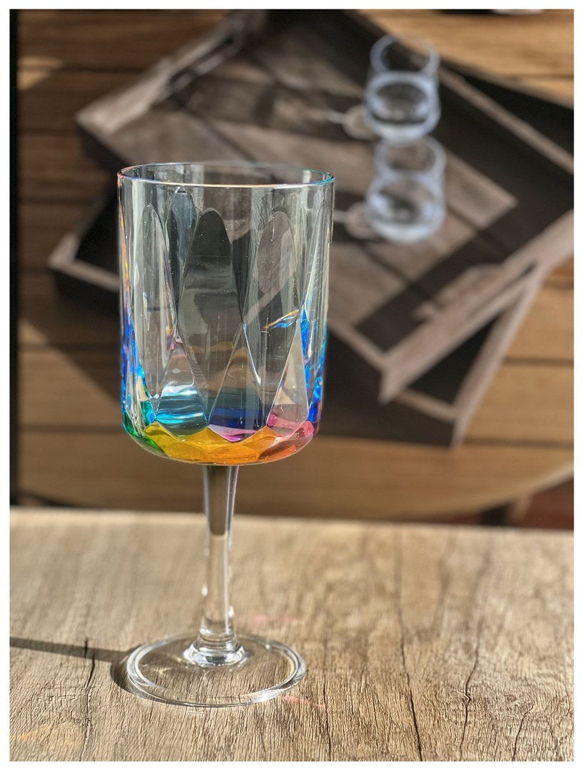 Rainbow Diamond Plastic Wine Glasses Set Of 4 16Oz , Bpa Free Acrylic Wine Glass Set, Unbreakable Red Wine Glasses, White Wine Glasses Clear Acrylic