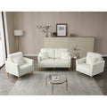 Living Room Sofa Set Of 3, Loveseat Sofa Couch And Comfy Accent Arm Chair W Pillows, Metal Legs, Upholstered Modern Furniture For Bedroom, Office, Small Space, Apartment Cream White Cream Foam Velvet
