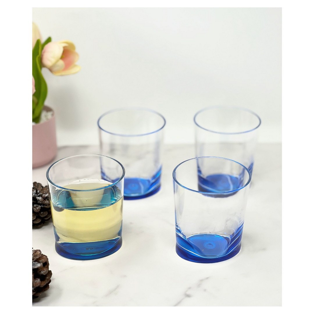 Oval Halo Acrylic Glasses Drinking Set Of 4 Dof 12Oz , Plastic Drinking Glasses, Bpa Free Cocktail Glasses, Drinkware Set, Plastic Water Tumblers Blue Acrylic