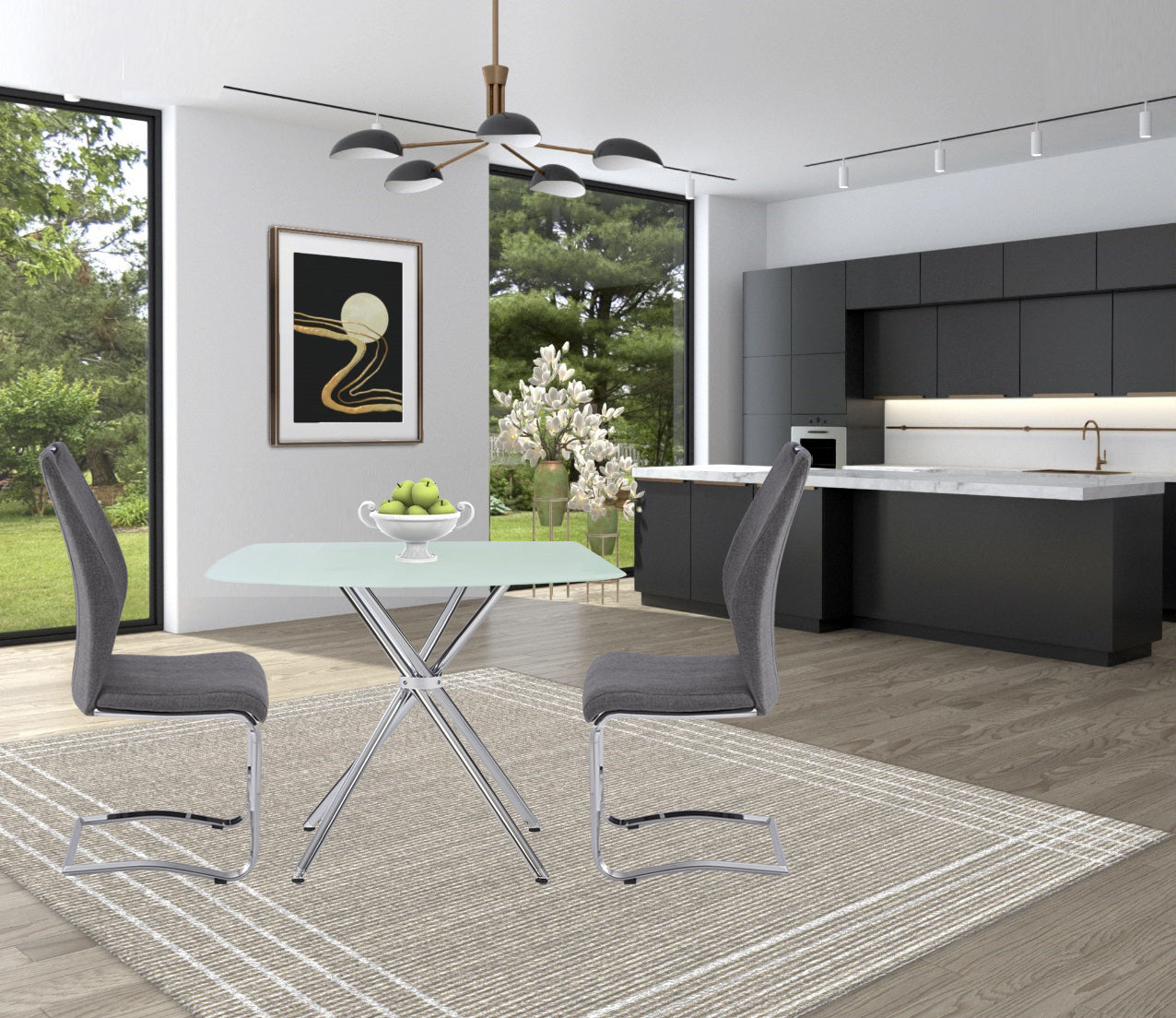 36" Square Frosted Tempered Glass Table Chrome Dining Room Contemporary,Modern Kitchen & Dining Tables Polished Glass