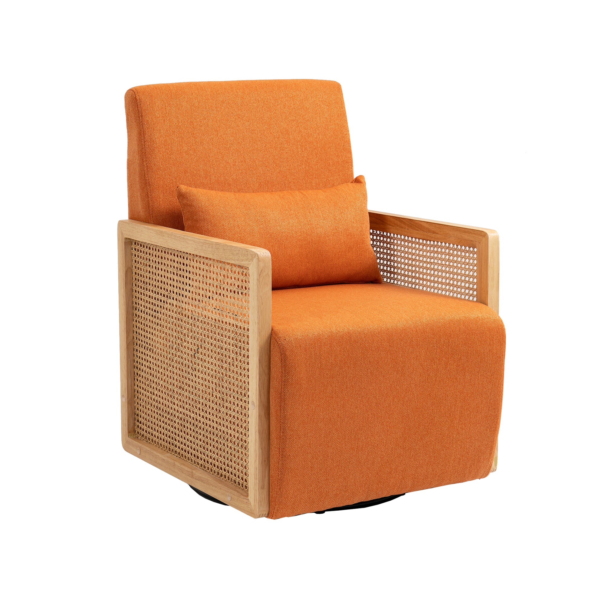 Coolmore 360 Degree Swivel Barrel Club Chair With One Pillow,Modern Comfortable Upholstered Accent Chair,Linen Accent Chair For Living Room,Bedroom Orange Linen Orange Primary Living Space Modern Foam Linen