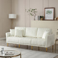 Contemporary Velvet Upholstered 3 Seater Sofa With Deep Channel Tufting And Gold Metal Legs, Cream Cream Foam Velvet