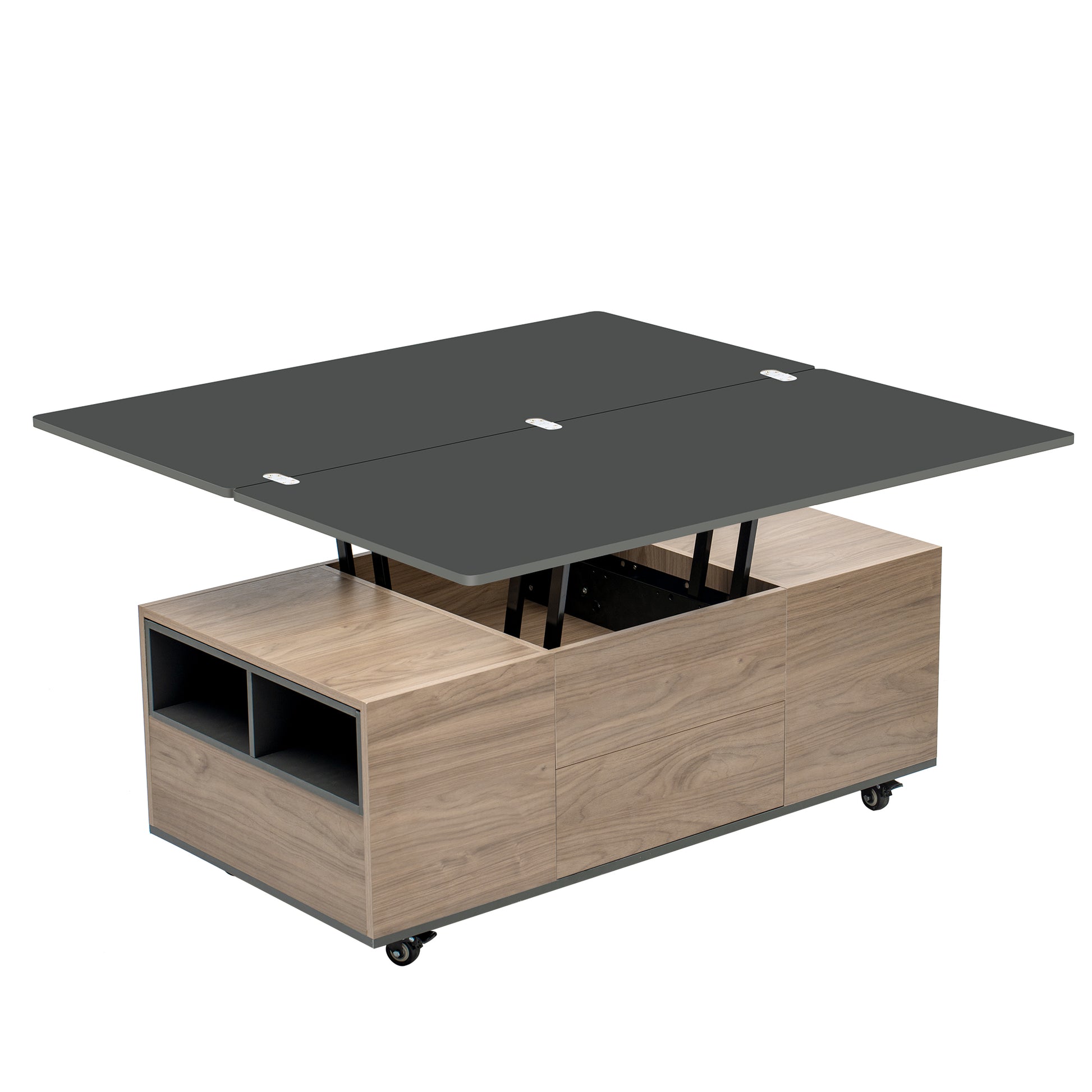 Modern Lift Top Coffee Table Multi Functional Table With 3 Drawers In Walnut & Black Walnut Black Mdf