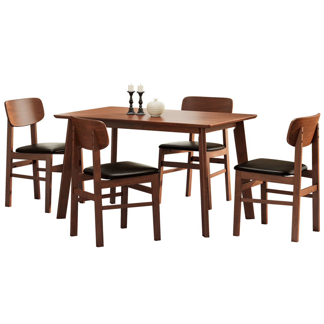 5 Pieces Dining Table Set 1 Dining Table And 4 Chairs Rustic Retro Solid Rubberwood Table And Breakfast Upholstered Stools For Home Kitchen Dining Room Antique Brown Rubber Wood