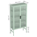 Double Glass Door Storage Cabinet With Adjustable Shelves And Feet Cold Rolled Steel Sideboard Furniture For Living Room Kitchen Mint Green Mint Green Tempered Glass