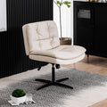 Large Size Armless Home Office Desk Chair Vanity Chair No Wheels Wood Beige Primary Living Space Foam Casual,Contemporary,Minimalist,Modern Handle Office Chairs Solid Back Foam Adjustable Height Leather